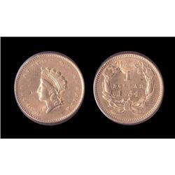 1854 TYPE 2 $1 Gold piece; Light punch mark on face creating a little bow to coin, but overall attra