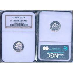 2003-S Roosevelt Dime NGC Graded Proof 69 Ultra Cameo; Amazing luster, retails $40+