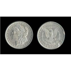 1880-o Morgan Dollar AU detail; Cleaned but attractive