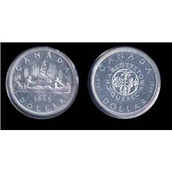 Canada 1964 and 1965 80% silver dollars; Bright prooflike, 1.2 oz silver weight