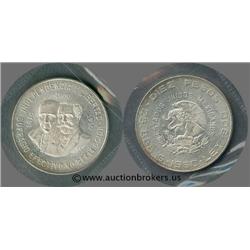 Mexico 1960 10 peso silver commem Choice BU; LARGE  SILVER commem struck w/.900 fine silver 