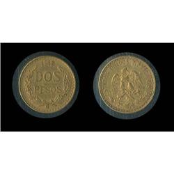 1919 Mexico 2 peso circ gold; Non-restrike circulating date!