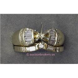 14 K YELLOW GOLD LADIES DIAMOND WEDDING RING (MOUNT ONLY) AND GUARD SET WITH ROUND BRILLIANT CUT  AN