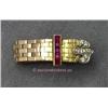 Image 1 : 14 K WHITE AND YELLOW GOLD LADIES  BUCKLE STYLE GOLD LINK RING SET WITH FIVE SQUARE RUBIES EACH 1MM 