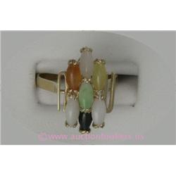 14 K YELLOW GOLD LADIES GEMSTONE RING SET WITH SEVEN MARQUISE CUT JADE STONES APPROXIMATELY 3 X 5 MM