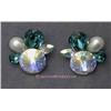 Image 1 : SIGNED VINTAGE FASHION CLIP STYLE EARRINGS BY NELLY IN COLORED AND IRIDESCENT STONES. THESE VINTAGE 