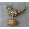 Image 1 : STERLING SILVER FIGURAL BIRD SCULPTURE DECORATED WITH TURQUOISE AND CORAL STONES AND SITTING ON A WO