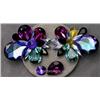 Image 1 : SIGNED VINTAGE FASHION CLIP STYLE EARRINGS BY NELLY IN COLORED AND IRIDESCENT STONES. THESE VINTAGE 