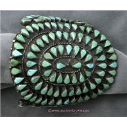 HAND CRAFTED OLD INDIAN PAWN JEWELRY SILVER TURQUOISE CLUSTER BRACELET.  THIS HEAVY COLLECTORS BRACE
