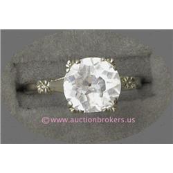 14 K WHITE GOLD LADIES VINTAGE GEMSTONE RING SET WITH AN ROUND BRILLIANT CUT  WHITE SAPPHIRE 1.6 CT.