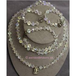 THREE PIECE COLLECTION OF CRYSTAL IRIDESCENT FACETED BEADED ITEMS INCLUDING  