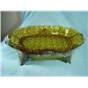 Image 1 : AMBER DAISY BUTTON PATTERN GLASS (RARE) SERVING PLATTER SEATED IN A SILVERPLATE BASE IN A FLORAL MOT