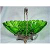 Image 1 : GREEN PATTERN GLASS OVAL BOWL IN A DECORATIVE TUFTS BOSTON QUADRUPLE SILVERPLATE STAND WITH CUTOUTS 
