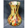 Image 1 : CZECH SATIN ART GLASS VASE IN MULTICOLORED ON A GOLD BASE. 8".