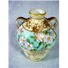 Image 1 : HANDPAINTED TWO-HANDLED VESSEL WITH GOLD DECORATION IN A FLORAL THEME. 6.25".