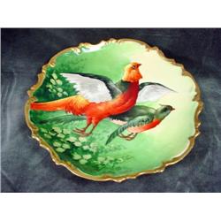 LIMOGES FRANCE DECORATIVE PLAE WITH HANDPAINTED GAME BIRDS. ARTIST SIGNED 10" WITH DECORATIVE GOLD B