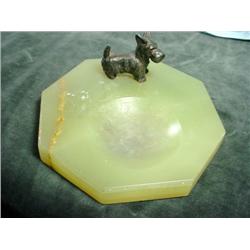 BRONZE SCOTTY FIGURINE ON MARBLE BASE 6" OCTOGON SHAPE.