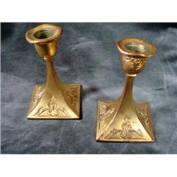 BRONZE CANDLESTICKS WITH GILT OVERLAY. 5".