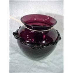 ART GLASS AMETHYST VASE 8" X 7".