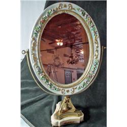 DZ HANDPAINTING PORCELAIN FLORAL ADJUSTABLE MIRROR ON BRONZE BASE. 20" X 6" X 11".