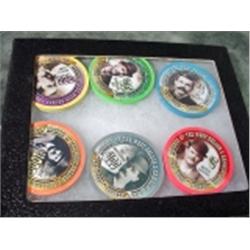 LIMITED EDITION COLLECTION OF SIX GUNFIGHTER CASINO CHIPS. DISPLAY BOX NOT INCLUDED.