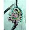 Image 1 : BOLO TIE WITH STERLING SILVER DECORATIVE TIPS AND A FULL BODY MORNING KACHINA COMPLETELY INLAID WITH