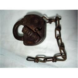 ANTIQUE ADLAKE RAILROAD SWITCHBOX LOCK. MARKED AT & F RAILWAY. 4".