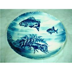 PORCELAIN PLATE WITH BLUE FISH PATTERN MARKED DELLI GERMANY, DELLI. 9".