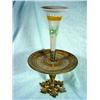 Image 1 : HANDPAINTED EPERGNE WITH INSERT OF A FIREGLOW OPAQUE HANDPAINTED FLORAL DESIGN FLUTE ON A BRONZE OWL