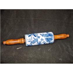 MEISSEN BLUE AND WHITE ROLLING PIN SIGNED GERMANY 15" X 2.75".
