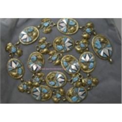 SIGNED HAND CRAFTED NATIVE AMERICAN PAWN STERLING SILVER AND GOLD PLATED COLLECTORS CONCHO STYLE BEL