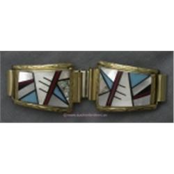 SIGNED HAND CRAFTED NATIVE AMERICAN EXPANDING STYLE MEN'S WATCHBAND SET INCLUDING TWO END PIECES OF 