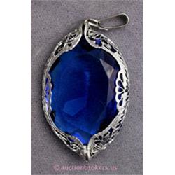 VINTAGE VICTORIAN STYLE PIN/PENDANT SET WITH BLUE GLASS STONE CIRCA 1930.