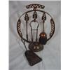 Image 1 : ANTIQUE ENGLISH FIREPLACE SET IN BRONZE WITH COPPER FINISH. 15" X 11".