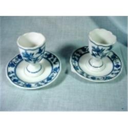 PAIR OF ONION PATTERN MEISSEN NEWER MARK EGG CUPS.