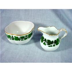 MEISSEN CREAM AND SUGAR SET IN IVY PATTERN WITH OLD MAKERS MARK.