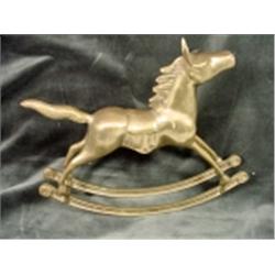 BRASS ROCKING HORSE STATUE 11" X 13".