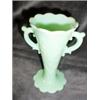 Image 1 : FLUTED JADEITE VASE WITH AN EMBOSSED FLORAL DESIGN AND HANDLED. 6" X 3".