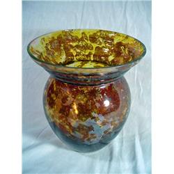 ANTIQUE ART GLASS VASE IN A TORTOISE SHELL LOOK 18.5" X 7".