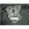 Image 1 : SET OF FOSTORIA CREAM & SUGAR 3" AMERICANA PATTERN WITH ENGLISH CUT GLASS NUT DISH 4" X 4".
