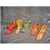 Image 1 : SET OF FIVE FENTON PATTERN GLASS ANTIQUE SHOES IN VARIOUS SHAPES, COLORS, AND SIZES FROM 3.5" X 5".