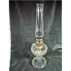 ANTIQUE PRESSED GLASS ALADDIN OIL LAMP WITH LOOKING GLASS FLUTE . 24.5" X 6".