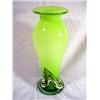 Image 1 : ART GLASS VASE IN LIME WITH DARK GREEN AND WHITE SWIRL PATTERN 13.5"