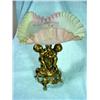 Image 1 : HANDPAINTED RUFFLED EDGE DISH SITTING ATOP A PAIR OF BRONZE FOOTED CHERUB BASE. 9"
