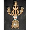 Image 1 : THREE LIGHT BRONZE AND HANDPAINTED PORCELAIN CANDELABRA DEPICTING A BEAUTIFUL SCENE. 15.5" X 4.5".