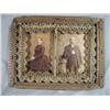 Image 1 : ANTIQUE TRAMP ART DOUBLE PICTURE FRAME WITH ANTIQUE PORTRAITS, MALE AND FEMALE. 12" 9".