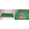 Image 1 : VINTAGE TOY BILLIARD TABLE WITH FELT TOP, 2 POOL CUES, RACK, AND BALLS. 29" X 16"