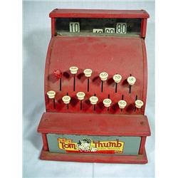 VINTAGE TOM THUMB CASH REGISTER WESTERN STAMPING, JACKSON MICH 8" X 6.5 X 7".