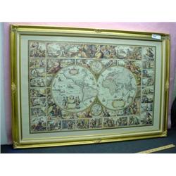 FRAMED PRINT GLOBE OF THE AMERICA'S 40"WIDE 28" HIGH.