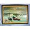 Image 1 : FRAMED OIL PAINTING ON BOARD "BOATS AT THE BAY". UNSIGNED. 23" X 17"
